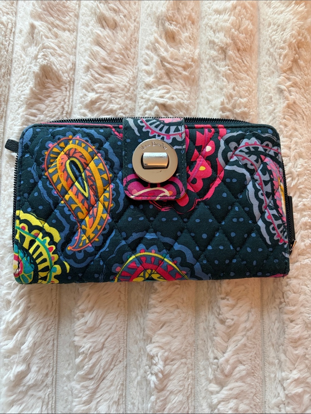 Vera Bradley Quilted Twilight Paisley Wallet in Blue with Yellow, Pink & Blue